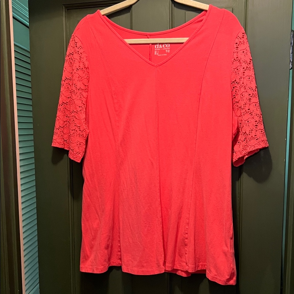 Women's Pink Lace Sleeve Top